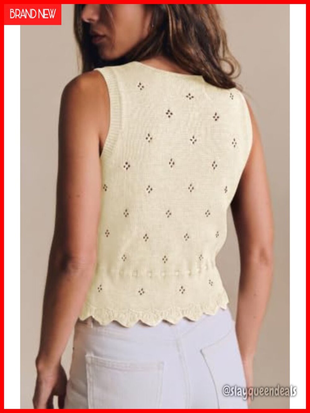 Crochet Knit Sweater Vest Tie Front Peplum Top - Picture 3 of 3